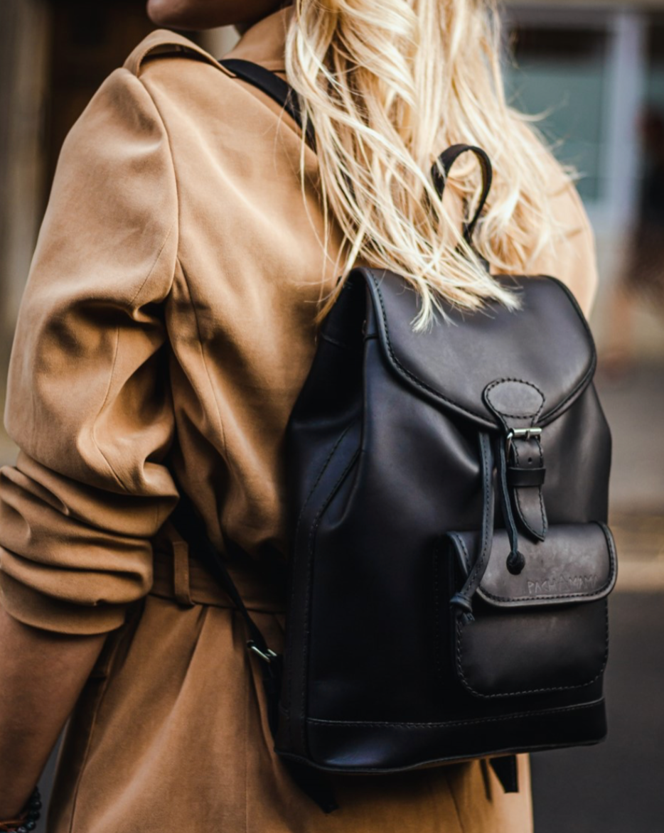 Lou Black Leather Backpack